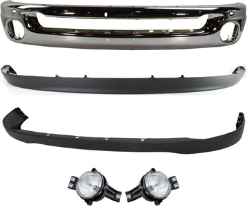 Front Bumper Chrome Steel + Upper Cover + Lower Valance Air Dam + Fog Lamps Left & Right Side Direct Replacement Compatible With 2006-2008 Dodge Ram 1500/2006-2009 2500 3500