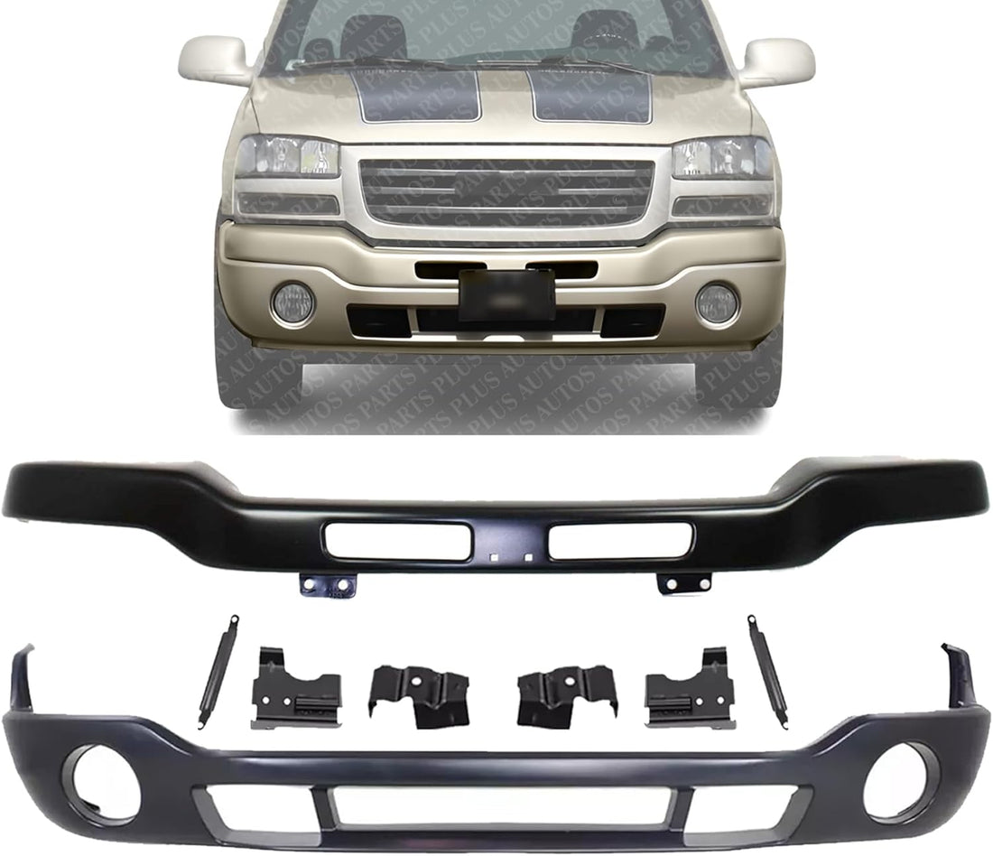 Front Bumper Steel + Lower Valance Primed Direct Replacement Compatible With 2003-2006 GMC Sierra 1500 2500HD 3500 GM1000684 GM1002464 12335963 88979837