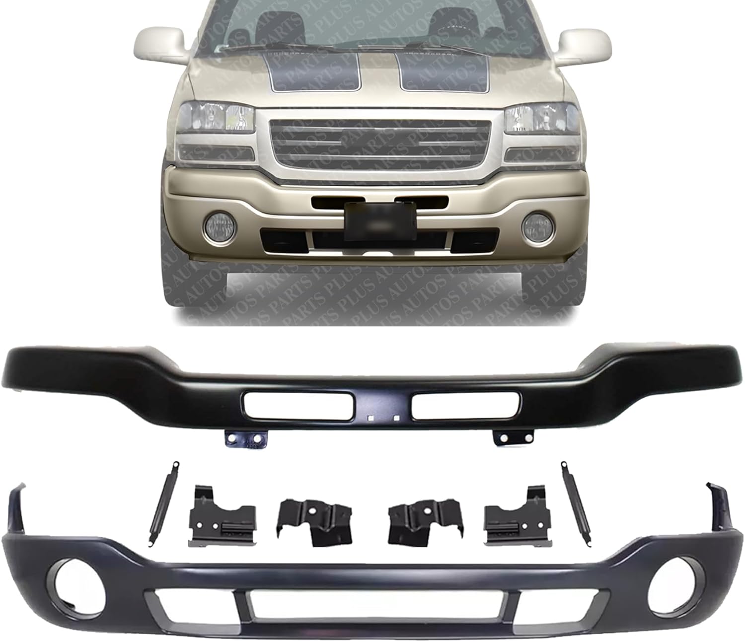 Front Bumper Steel + Lower Valance Primed Direct Replacement Compatible With 2003-2006 GMC Sierra 1500 2500HD 3500 GM1000684 GM1002464 12335963 88979837