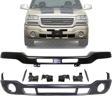 Front Bumper Steel + Lower Valance Primed Direct Replacement Compatible With 2003-2006 GMC Sierra 1500 2500HD 3500 GM1000684 GM1002464 12335963 88979837