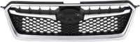 Front Bumper Cover Primed + Lower & Upper Grilles Textured Black Shell and Insert with Chrome Moldings Direct Replacement Compatible with 2015-2016 Subaru Impreza