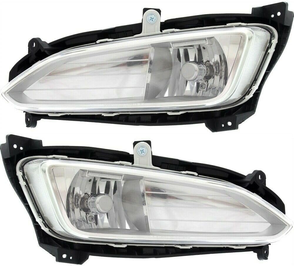 Front Bumper Cover Primed Plastic + Valance + Upper & Lower Grille + Center Molding + Skid Plate + Fog Light + Trim Direct Replacement Compatible With 2013-2016 Hyundai Santa Fe Sport