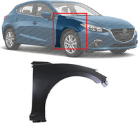 Front Fender Primed Steel Right Passenger Side Without Signal Light Hole Direct Replacement Compatible With 2014-2018 Mazda 3 MA1241172 BJS752111