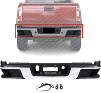 Rear Bumper Chrome Steel With Step Pad Assembly & Sensor Holes Direct Replacement Compatible With 2019-2021 Chevy Colorado/GMC Canyon GM1102568 GM1103206 GM1103205 84567940