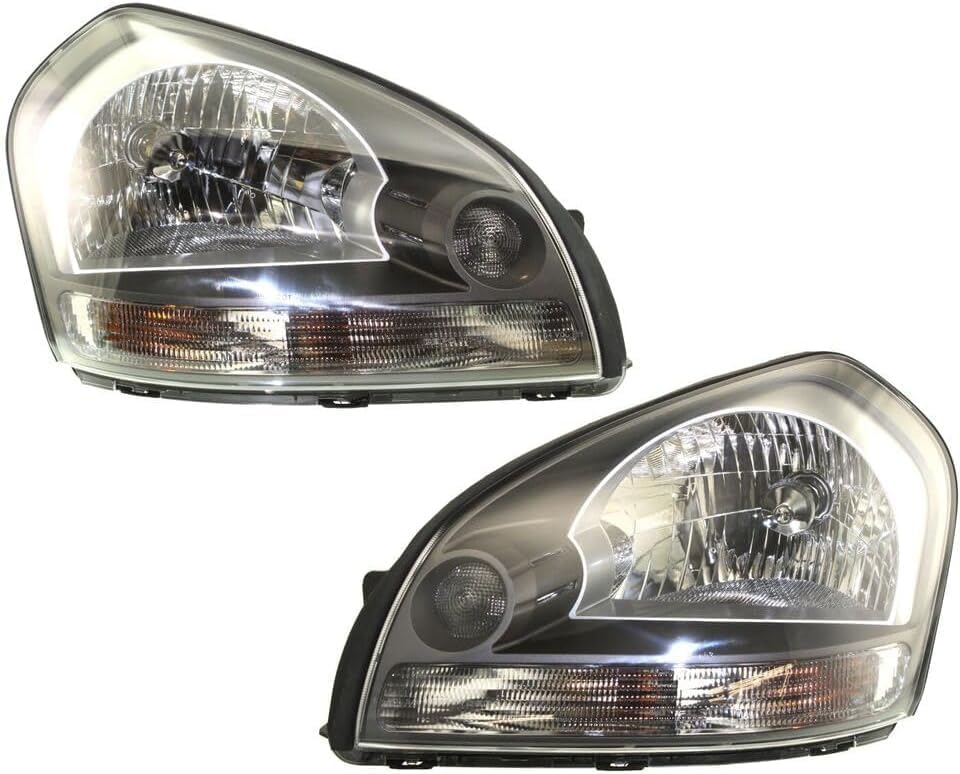 Set Of 2 Head Light Assembly With Clear Turn Signal Light Left Driver & Right Passenger Side Direct Replacement Compatible With 2005-2009 Hyundai Tucson HY2502133 HY2503133 921012E050