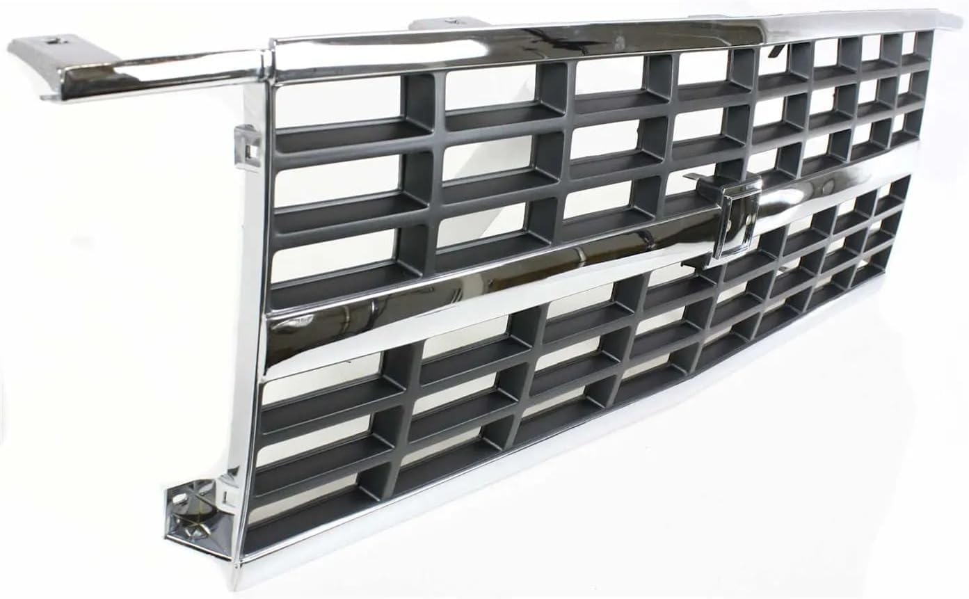 Front Grille Assembly Chrome Shell And Painted Gray Insert Plastic Direct Replacement Compatible With 1992-1996 Chevrolet G-Series Van GM1200241