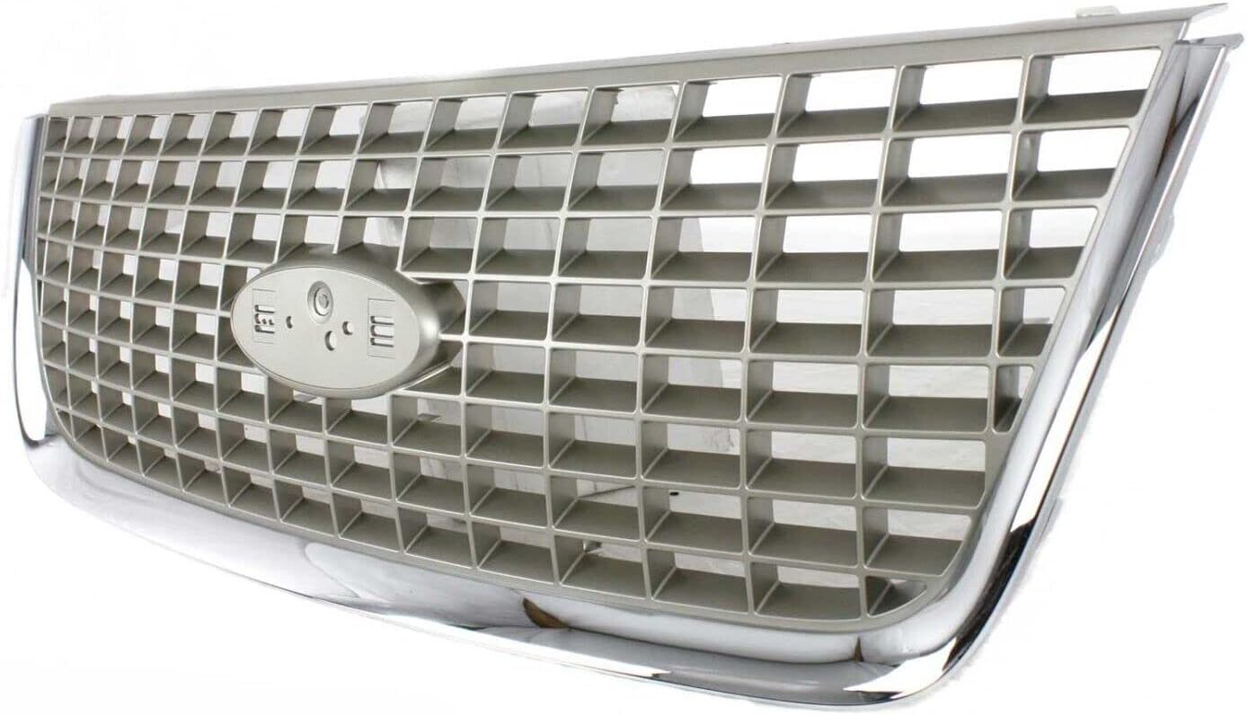 Front Grille Chrome Shell with Painted Silver Insert Direct Replacement Compatible With 2003-2006 Ford Expedition FO1200400 2L1Z8200BAA