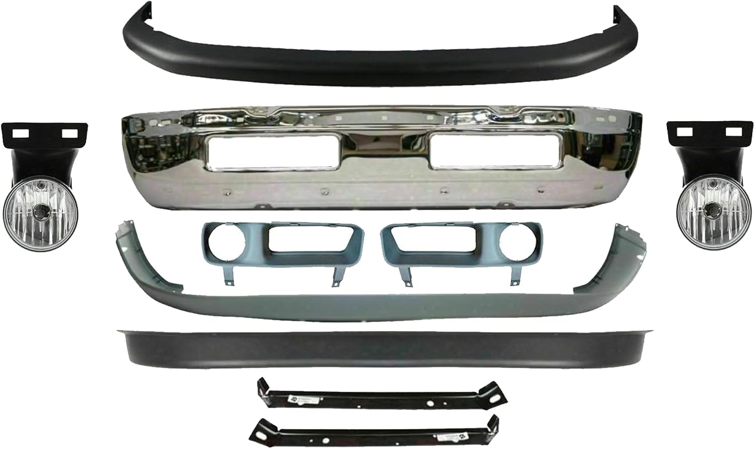 Front Bumper Chrome + Upper & Lower Cover + Valance Textured + Brackets + Fog Light + Bezels Left & Right Side Direct Replacement Compatible With 94-01 Dodge Ram 1500/94-02 2500 3500