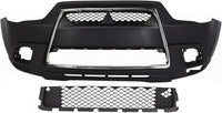 Front Bumper Cover Primed Plastic + Upper & Lower Grille + Chrome Molding Direct Replacement Compatible With 2011-2012 Mitsubishi Outlander/RVR