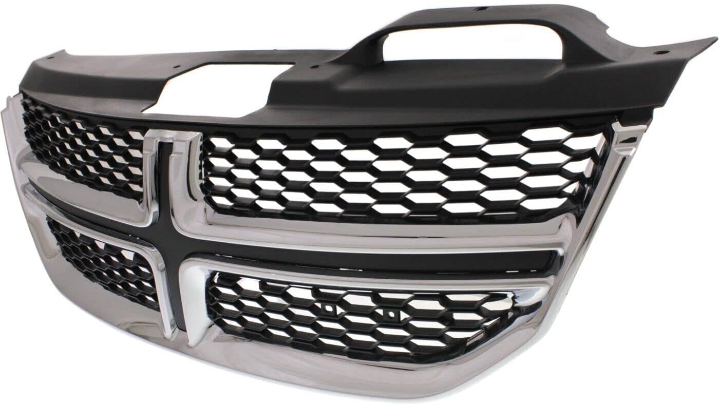 Front Grille Textured Black Shell And Insert/With Chrome Molding Without Fog Lights Direct Replacement Compatible With 2011-2020 Dodge Journey CH1200362 1SU84SZ0AC