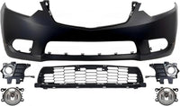 Front Bumper Cover Primed Plastic + Lower Grille + Fog Light + Trim & Molding Left Driver & Right Passenger Side Direct Replacement Compatible With 2011-2014 Acura TSX