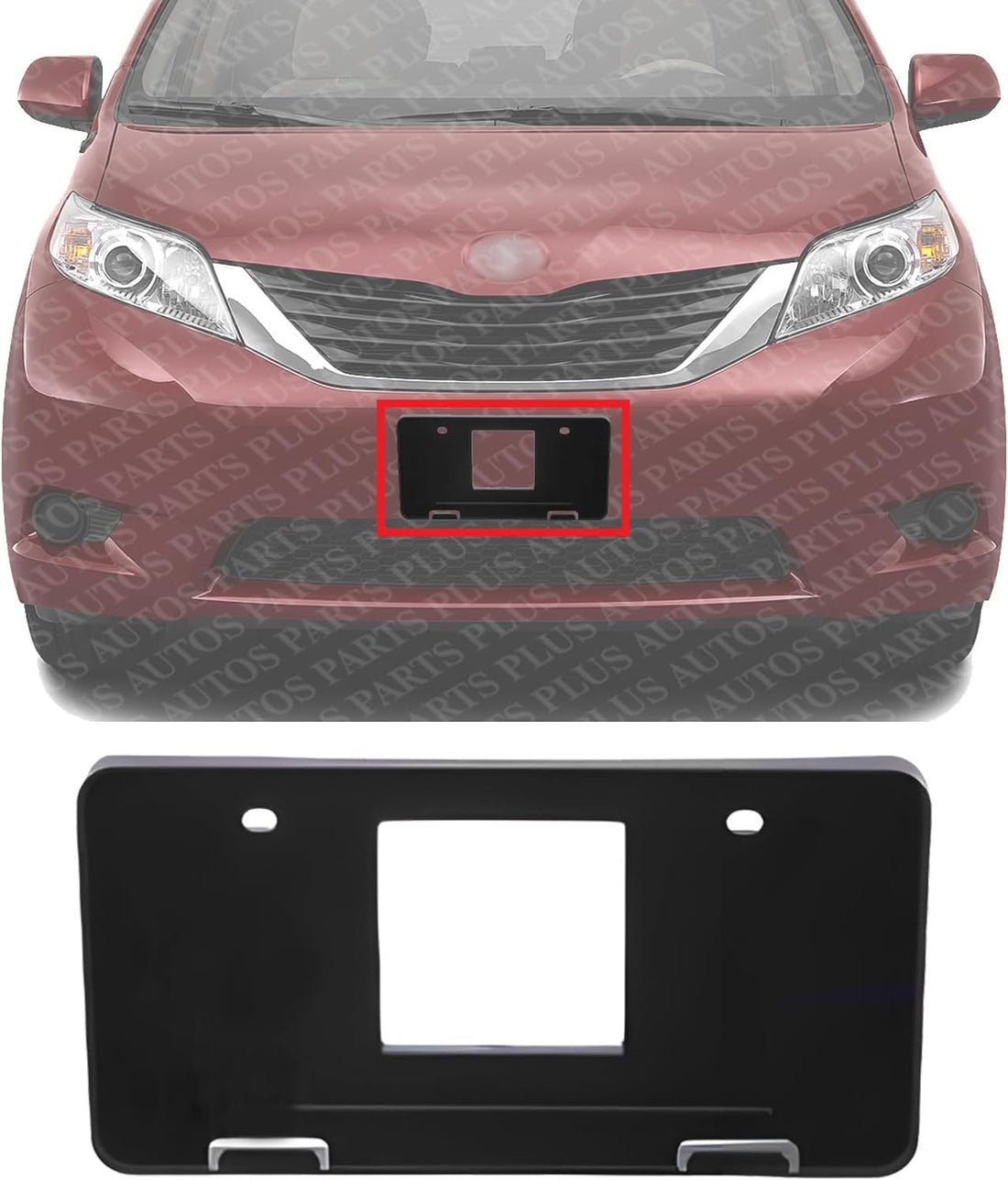 Front License Plate Bracket Textured Plastic Direct Replacement Compatible with 2011-2017 Toyota Sienna TO1068119 7510108010