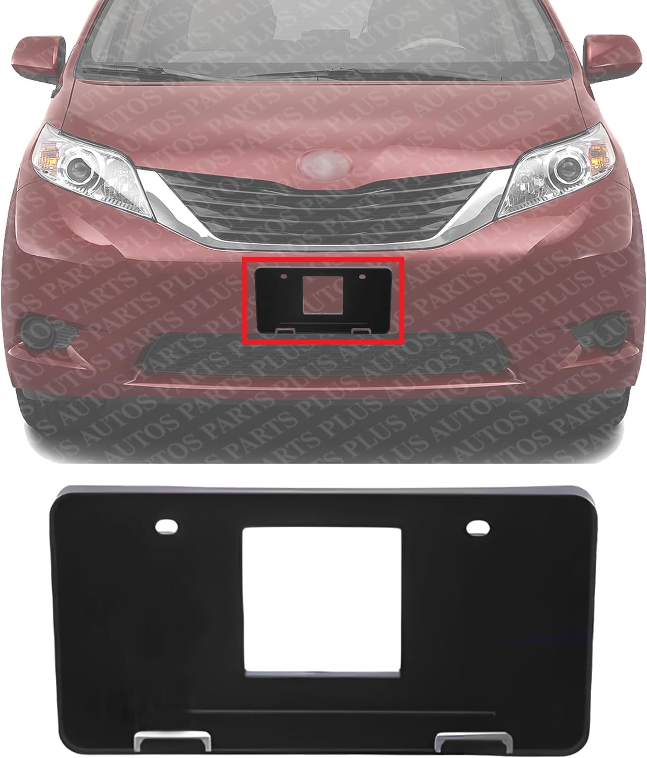 Front License Plate Bracket Textured Plastic Direct Replacement Compatible with 2011-2017 Toyota Sienna TO1068119 7510108010