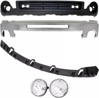Front Bumper Chrome Steel + Upper Cover + Lower Valance Air Deflector Textured + Fog Lamps Assembly Left & Right Side Direct Replacement Compatible With 2007-2013 GMC Sierra 1500
