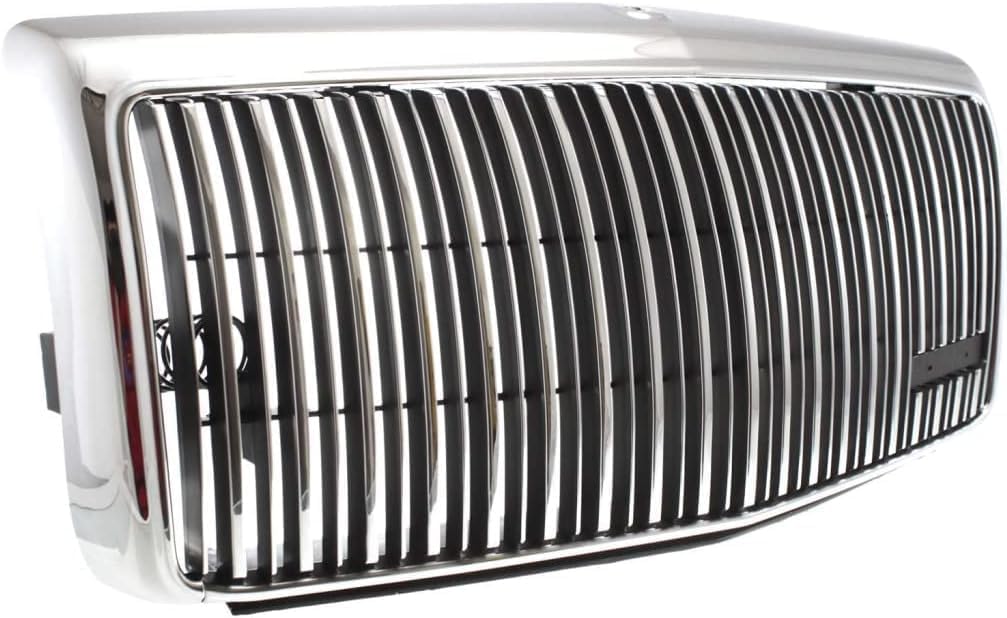 Front Grille Assembly Chrome Shell And Insert Plastic With Emblem Provision Direct Replacement Compatible With 1995-1997 Lincoln Town Car FO1200333 F5VY8200A