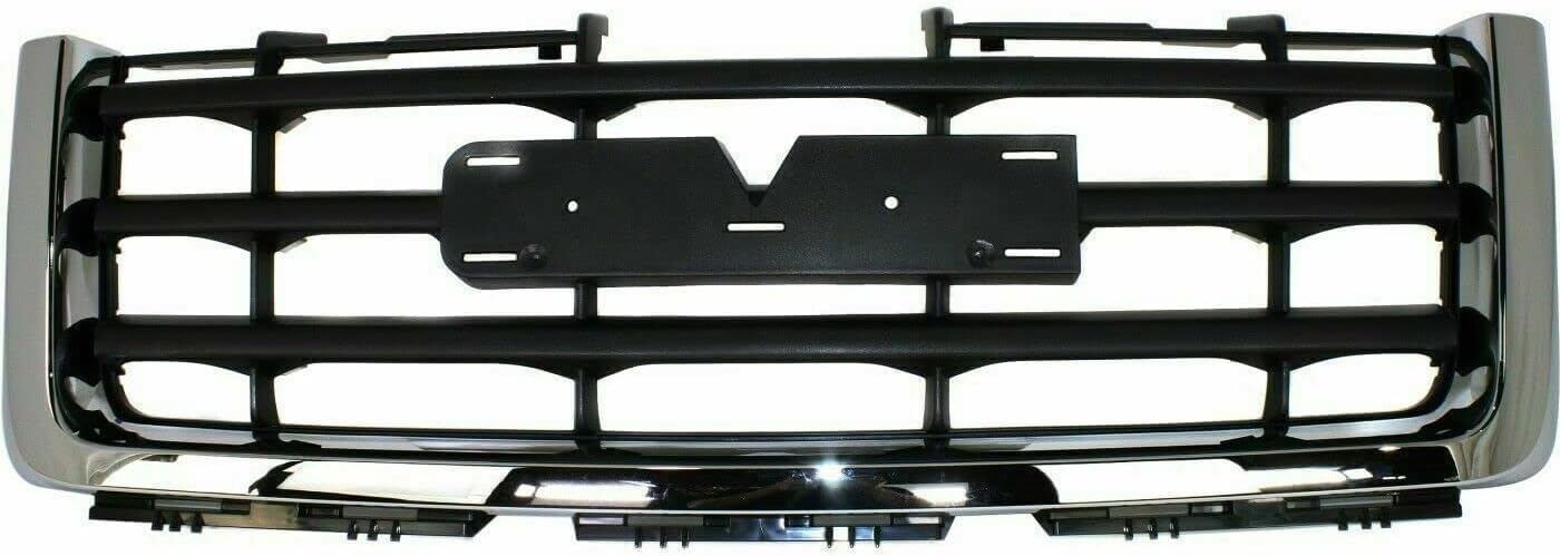 Front Bumper Steel + Grille Chrome Shell With Primed Insert + Lower Valance Air Deflector Textured Direct Replacement Compatible With GMC Sierra 1500 2007-2013 GM1015100 GM1002833