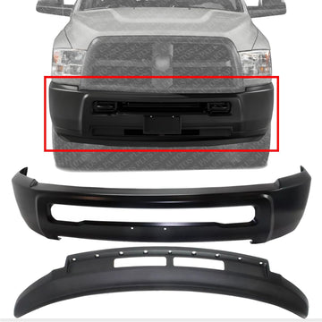 AUTOS PARTS PLUS Front Bumper Primed Steel Without Fog Light Holes + Lower Valance Air Dam Textured Direct Replacement Compatible With 2013-2018 Ram 2500 3500 CH1002389 CH1090149 1MQ01TZZAB 1MQ01RXFAB