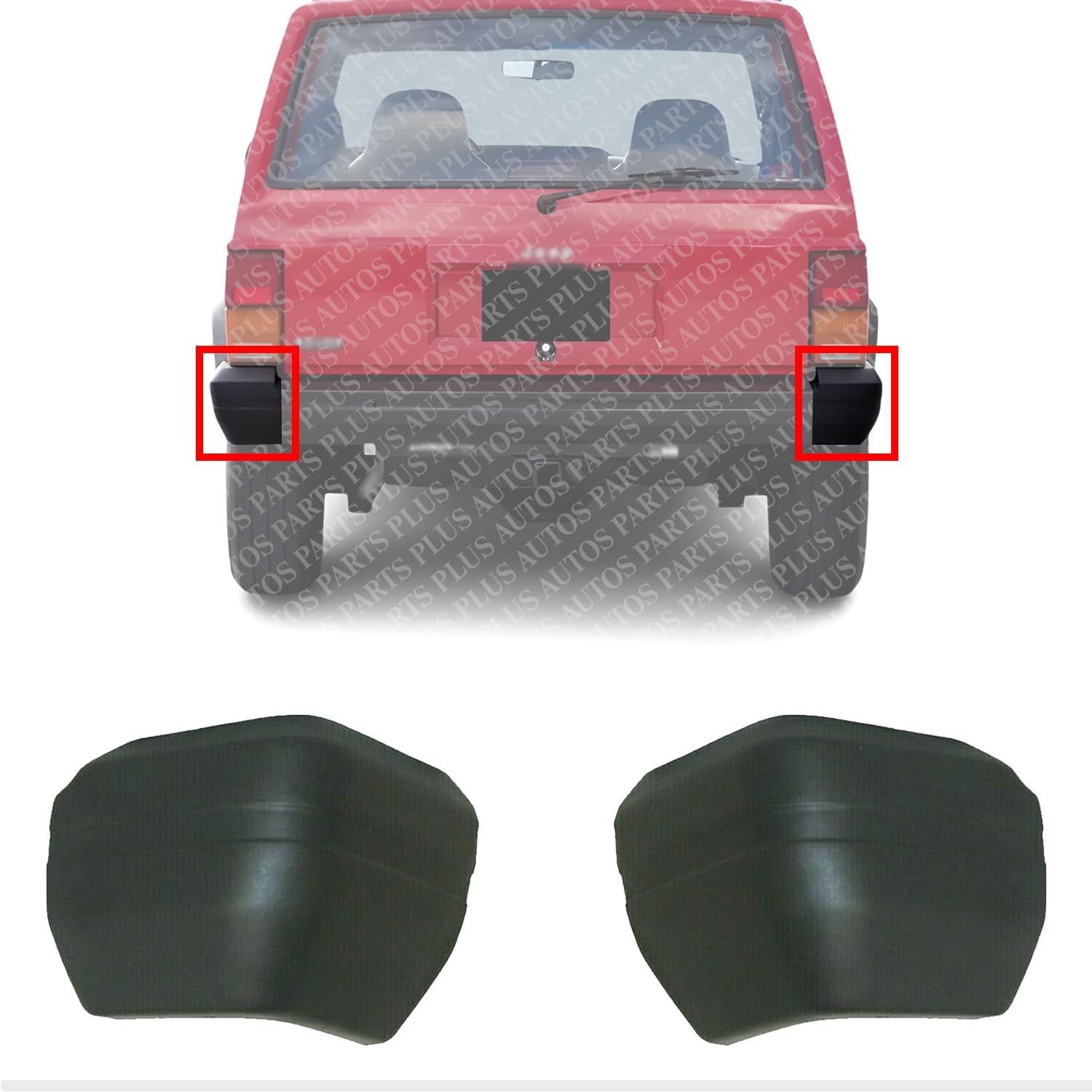 Set Of 2 Rear Bumper End Cap Textured Left Driver & Right Passenger Side Direct Replacement Compatible With 1984-1990 Jeep Wagoneer / 1984-1996 Cherokee CH1105137 CH1104136 55029244