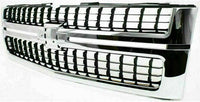 Front Grille Chrome Shell & Insert + Hood Molding Direct Replacement Compatible With 2007-2010 Chevrolet Silverado 2500/3500 HD GM1200608 GM1235112 25825521 15911579