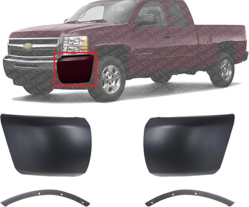 Front Bumper End Cap Without Fog Light Hole + Outer Filler Primed Left Driver & Right Passenger Side Direct Replacement Compatible With 2007-2013 Chevrolet Silverado 1500 GM1017103