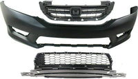 Front Bumper Cover Primed + Upper & Lower Grille Textured Direct Replacement Compatible With 2013-2015 Honda Accord HO1000288 HO1036114 HO1200214 04711T2AA90ZZ 71103T2AA00 71121T2FA01
