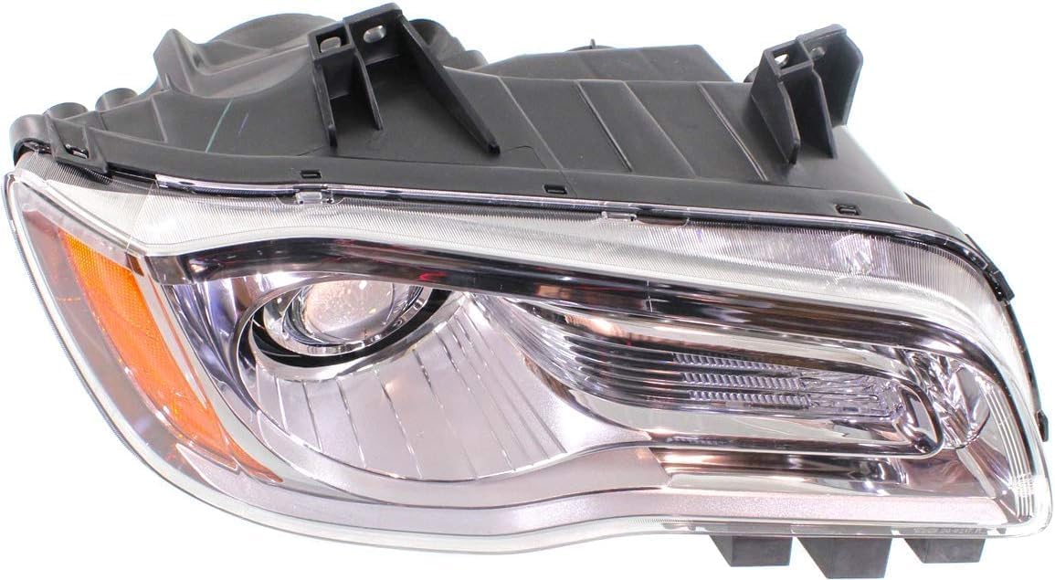 Front Headlight Assembly With Chrome Interior Right Passenger Side Direct Replacement Compatible With 2011-2014 Chrysler 300 68143002AC-PFM