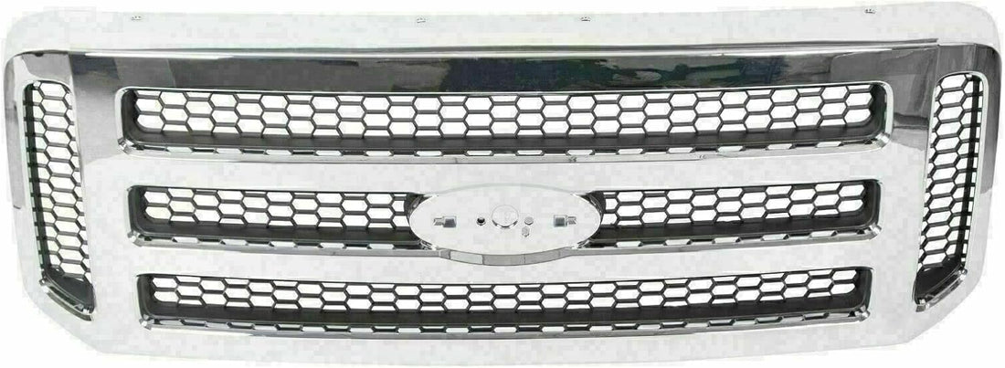 AUTOS PARTS PLUS Front Bumper Chrome Steel + Grille + Lower Valance Textured Direct Replacement Compatible With 2005-2007 Ford F-Series Super Duty / 2005 Excursion FO1200456 FO1002392 FO1095219