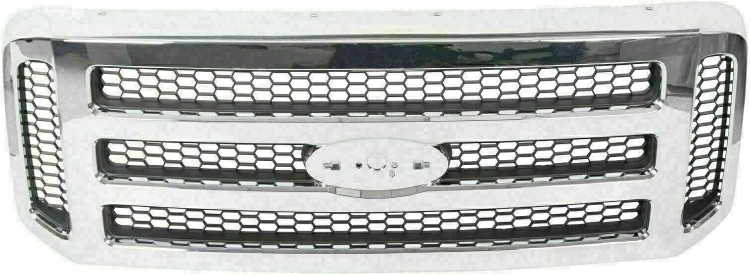 AUTOS PARTS PLUS Front Bumper Chrome Steel + Grille + Lower Valance Textured Direct Replacement Compatible With 2005-2007 Ford F-Series Super Duty / 2005 Excursion FO1200456 FO1002392 FO1095219