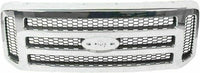 AUTOS PARTS PLUS Front Bumper Chrome Steel + Grille + Lower Valance Textured Direct Replacement Compatible With 2005-2007 Ford F-Series Super Duty / 2005 Excursion FO1200456 FO1002392 FO1095219