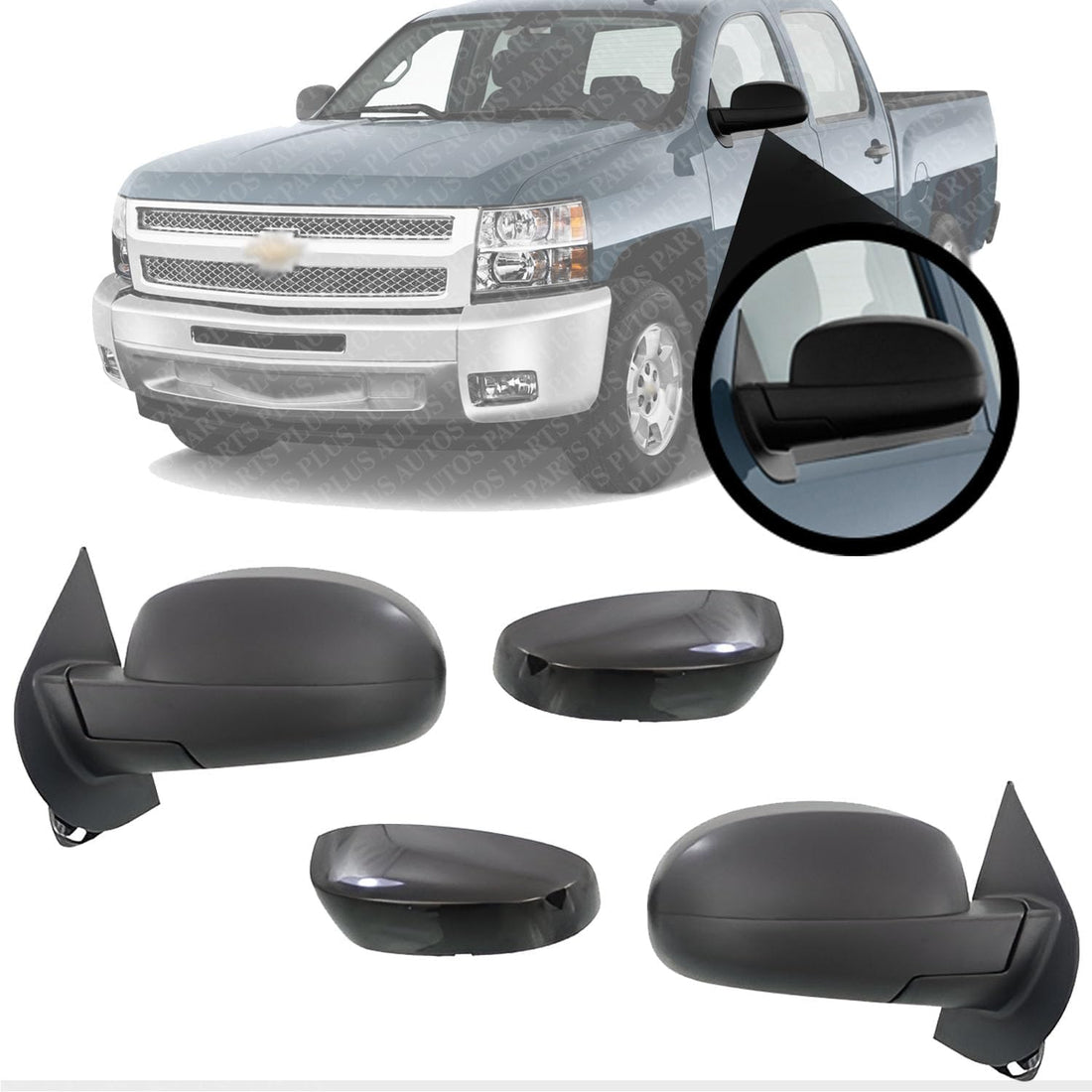 AUTOS PARTS PLUS Front Power Mirror Manual Folding With 1 Primed And 1 Textured Cap Right & Left Side Direct Replacement Compatible With Silverado/Sierra 1500 2007-2013/2500 HD 3500 HD 07-14