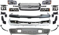 Front Bumper + Upper Cover Textured + Lower Valance + Grille + Brackets + Headlight + Signal Lamp Left & Right Side Direct Replacement Compatible With 2003-06 Chevrolet Silverado 1500