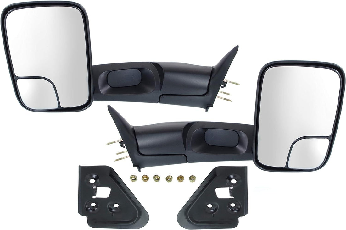 Set OF 2 Front Towing Mirror Manual Adjust Non-Heated Textured Left Driver And Right Passenger Side Direct Replacement Compatible With 1994-2001 Dodge Ram 1500/1994-2002 2500 3500