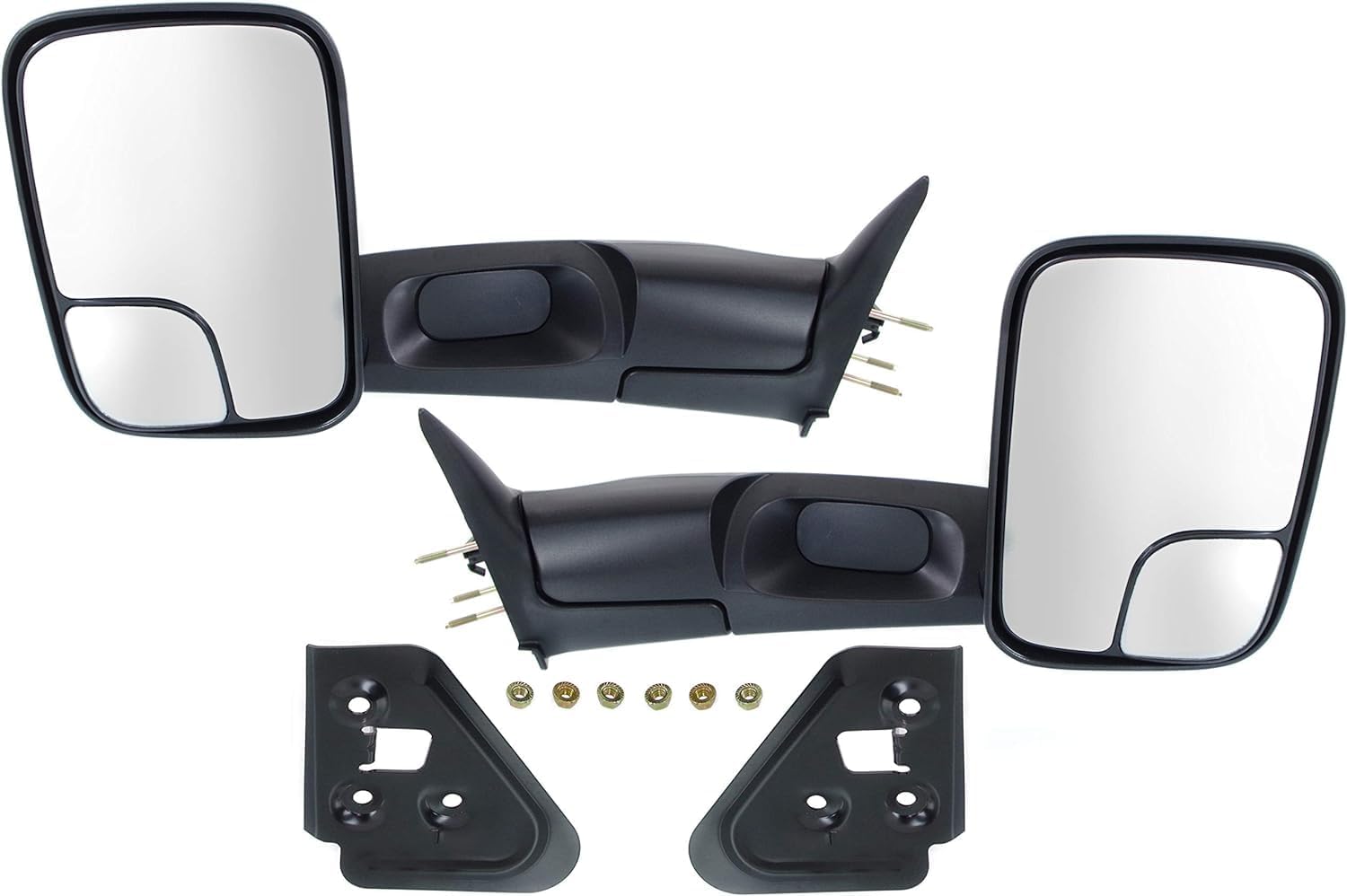 Set OF 2 Front Towing Mirror Manual Adjust Non-Heated Textured Left Driver And Right Passenger Side Direct Replacement Compatible With 1994-2001 Dodge Ram 1500/1994-2002 2500 3500
