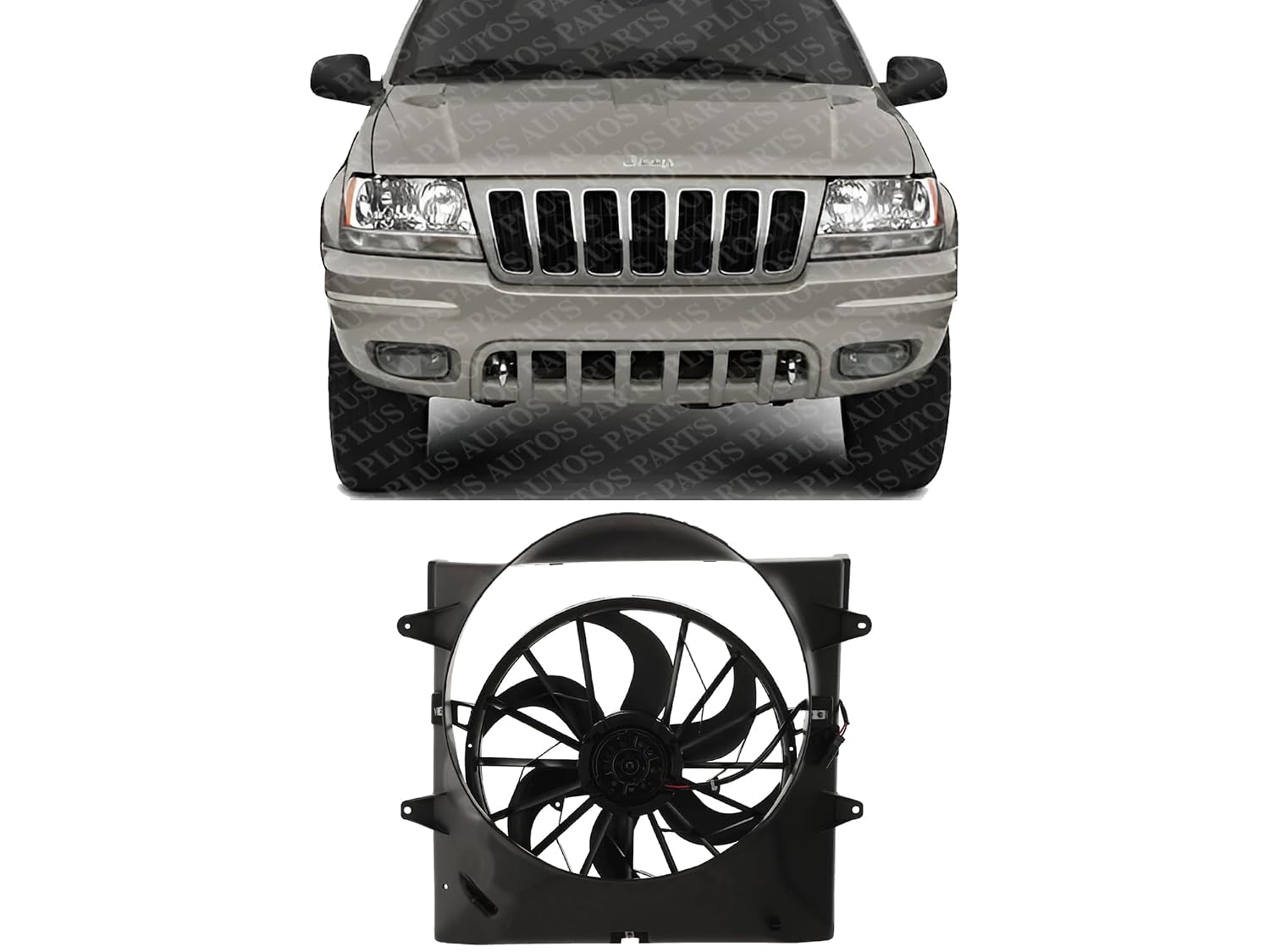 Front Radiator Cooling Fan Assembly Plastic Direct Replacement Compatible with 1999-2003 Jeep Grand Cherokee CH3115110 52079489AB-PFM 52079528AB