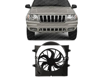 Front Radiator Cooling Fan Assembly Plastic Direct Replacement Compatible with 1999-2003 Jeep Grand Cherokee CH3115110 52079489AB-PFM 52079528AB