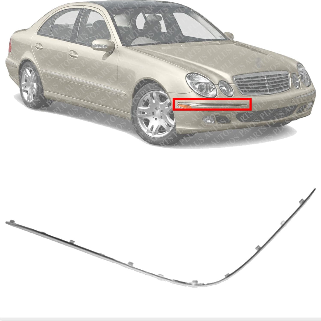 Front Bumper Molding Chrome Right Passenger Side Direct Replacement Compatible With 2000-2002 Mercedes-Benz E-Class MB1044102 2108851074