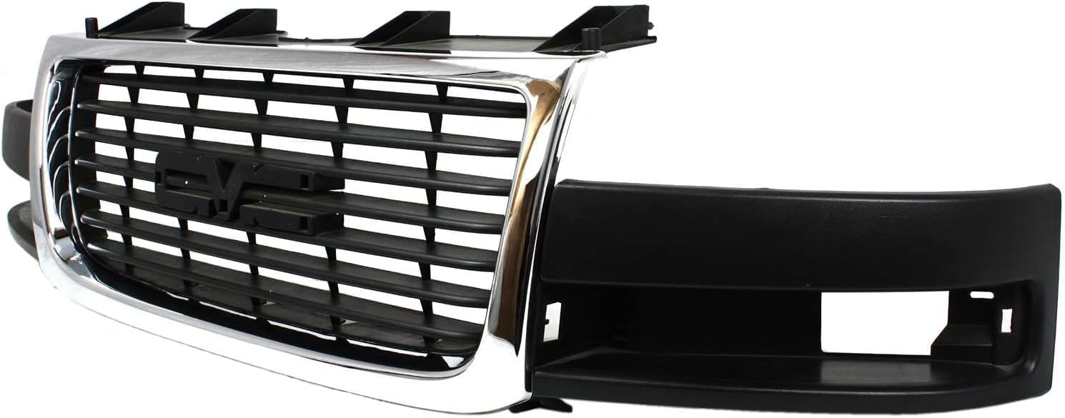 Front Grille Chrome Shell/Painted Black Insert Direct Replacement Compatible With 2003-2023 GMC Savana 1500 2500 3500 GM1200532 84689071