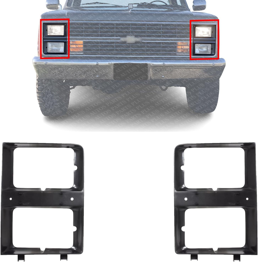 Set Of 2 Front Headlight Bezel With Dual Headlamps Without Molding Right Passenger & Left Driver Side Direct Replacement Compatible With 1983-1984 Chevrolet C/K Series GM2513109