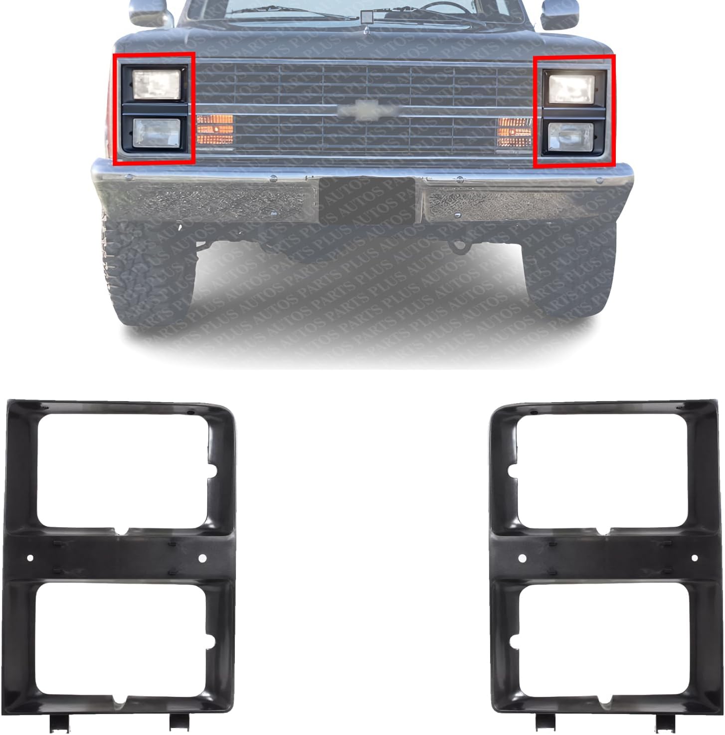 Set Of 2 Front Headlight Bezel With Dual Headlamps Without Molding Right Passenger & Left Driver Side Direct Replacement Compatible With 1983-1984 Chevrolet C/K Series GM2513109