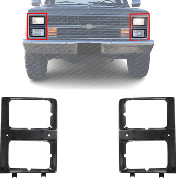Set Of 2 Front Headlight Bezel With Dual Headlamps Without Molding Right Passenger & Left Driver Side Direct Replacement Compatible With 1983-1984 Chevrolet C/K Series GM2513109