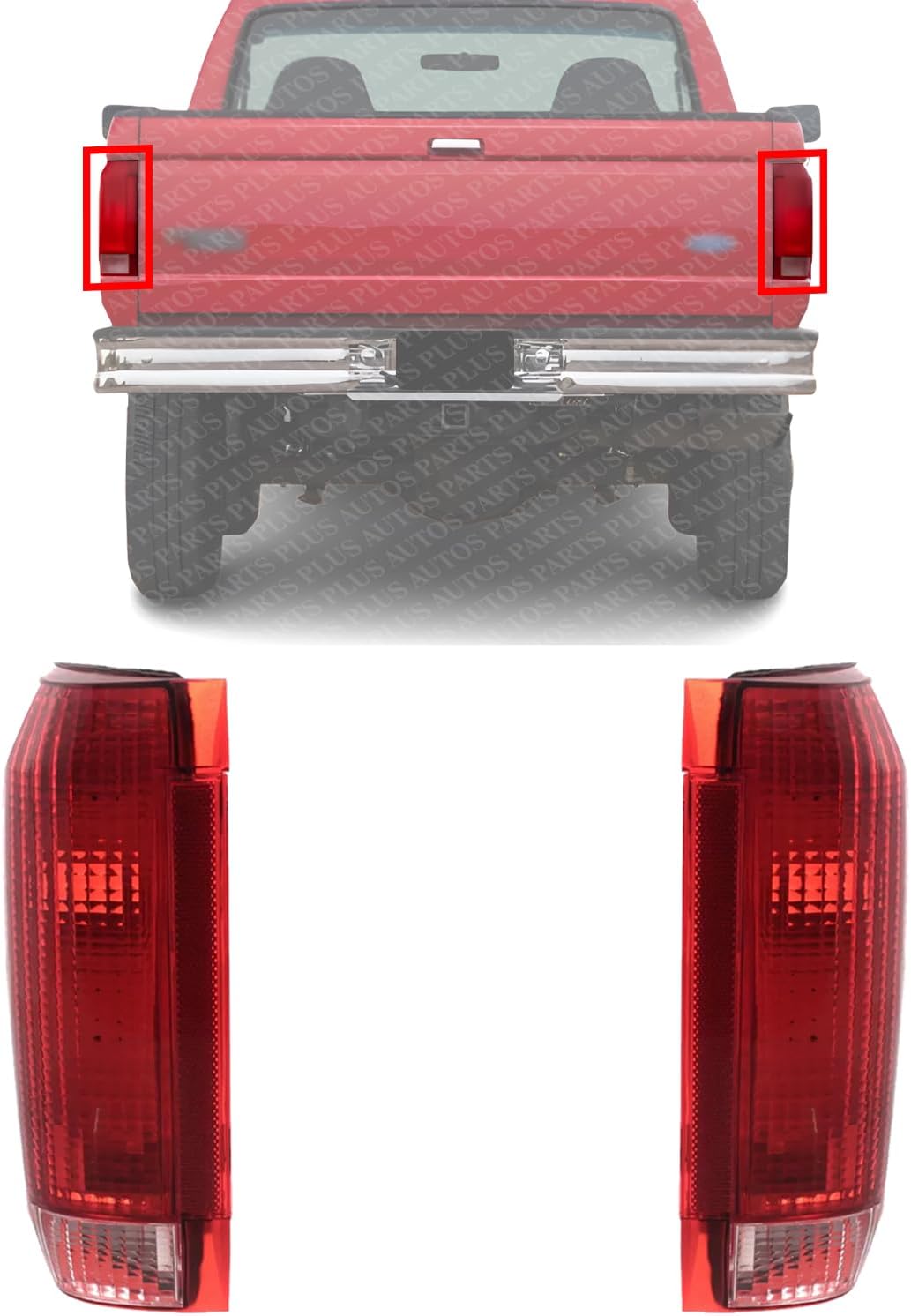 Set Of 2 Tail Light Lens And Housing Right Passenger & Left Driver Side Direct Replacement Compatible With 1990-1997 Ford F-150 F-250 F-350/1990-1996 Bronco FO2800106 FO2801105