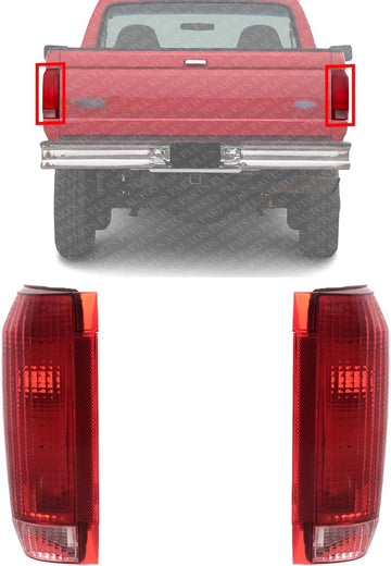 Set Of 2 Tail Light Lens And Housing Right Passenger & Left Driver Side Direct Replacement Compatible With 1990-1997 Ford F-150 F-250 F-350/1990-1996 Bronco FO2800106 FO2801105