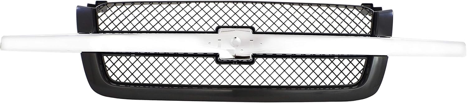 Bumper Chrome Steel + Grille Primed + Upper Cover + Lower Valance Textured with Fog Lights Holes Direct Replacement For Chevrolet Silverado 1500 / Avalanche 2003-2006