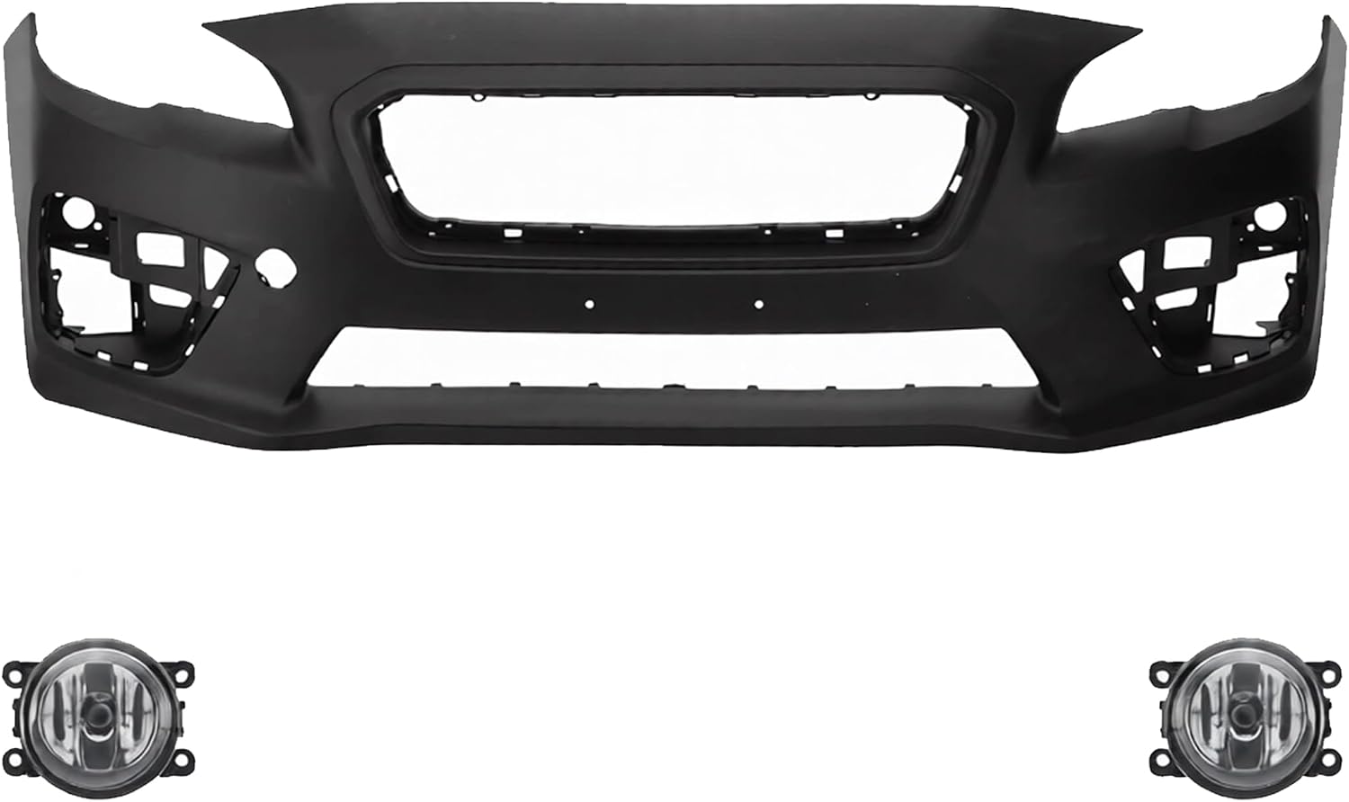 Front Bumper Cover Primed Plastic + Fog Lights Left Driver & Right Passenger Side Direct Replacement Compatible With 2015-2017 Subaru WRX