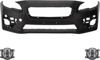 Front Bumper Cover Primed Plastic + Fog Lights Left Driver & Right Passenger Side Direct Replacement Compatible With 2015-2017 Subaru WRX