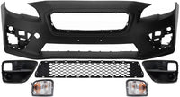 Front Bumper Cover Primed Plastic + Lower Center Grille + Fog Lights Cover + Signal Lamp Left Driver & Right Passenger Side Direct Replacement Compatible With 2015-2017 Subaru WRX