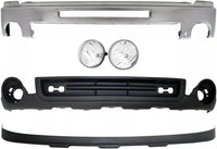 Front Bumper Chrome Steel + Lower Valance Air Deflector Textured + Extension + Fog Lamps Assembly Left & Right Side Direct Replacement Compatible With 2007-2013 GMC Sierra 1500