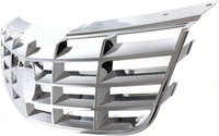 Front Bumper Cover Primed Plastic + Grille Chrome Shell and Insert + Fog Light Left Driver & Right Passenger Side Direct Replacement Compatible With 2006-2011 Cadillac DTS