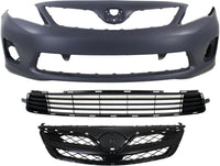 AUTOS PARTS PLUS Front Bumper Cover Primed + Upper Grille Painted Black Shell And Insert + Lower Textured Direct Replacement Compatible With 2011-2013 Toyota Corolla TO1000372 TO1036125 TO1200340