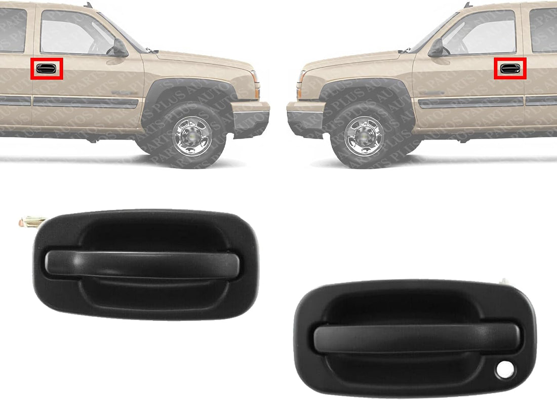 Set of 2 Front Exterior Door Handle Smooth Black Left Driver & Right Passenger Side Direct Replacement Compatible with 1999-2006 Chevrolet Silverado/GMC Sierra GM1311131 GM1310140